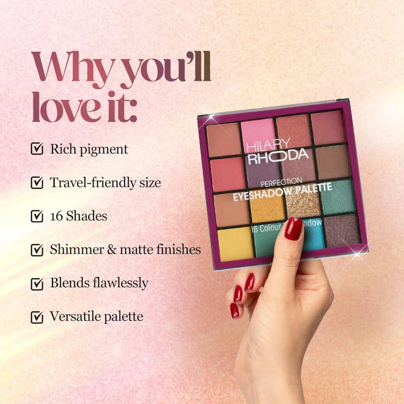 Hilary Rhoda Eyeshadow Palette | 16 Multicolor Matte & Shimmer Shades | Eye Makeup Highly Pigmented, Long-Lasting, Waterproof & Blendable Eye Makeup | Professional & Beginner Friendly (Shade 2) – 20.8g thumbnail 4